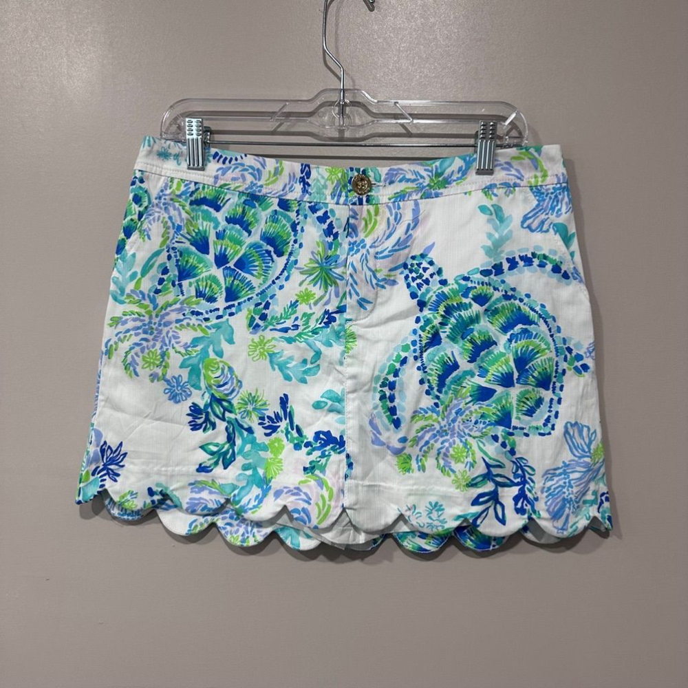Lilly Pulitzer White Blue Green Floral Scallop Hem Skort